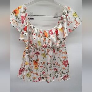 RULE 21 Multicolor Floral Blouse with Ruffle Detail